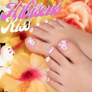 Color Street , Hibiscus Kiss pedi, flowers and pink to orange ombre nail set